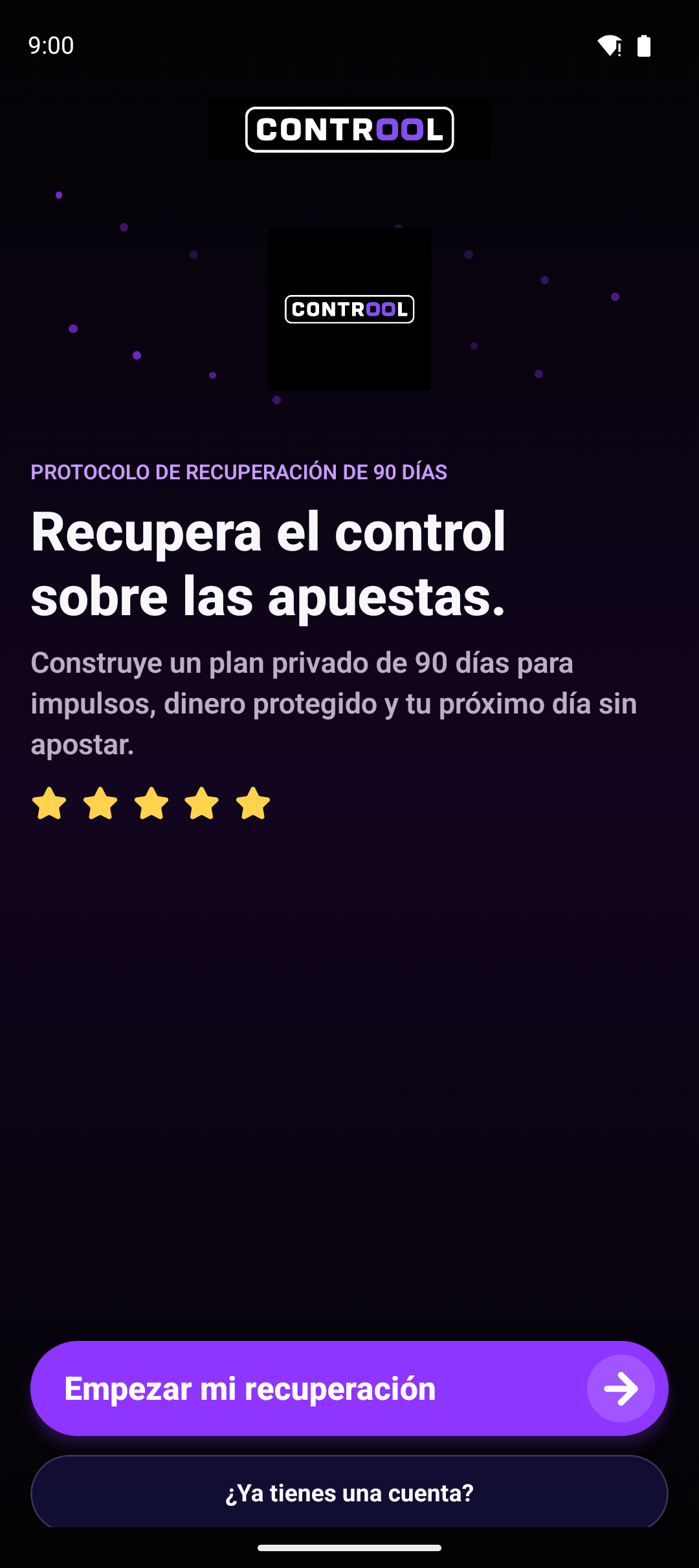 Pantalla de inicio de la app Controol
