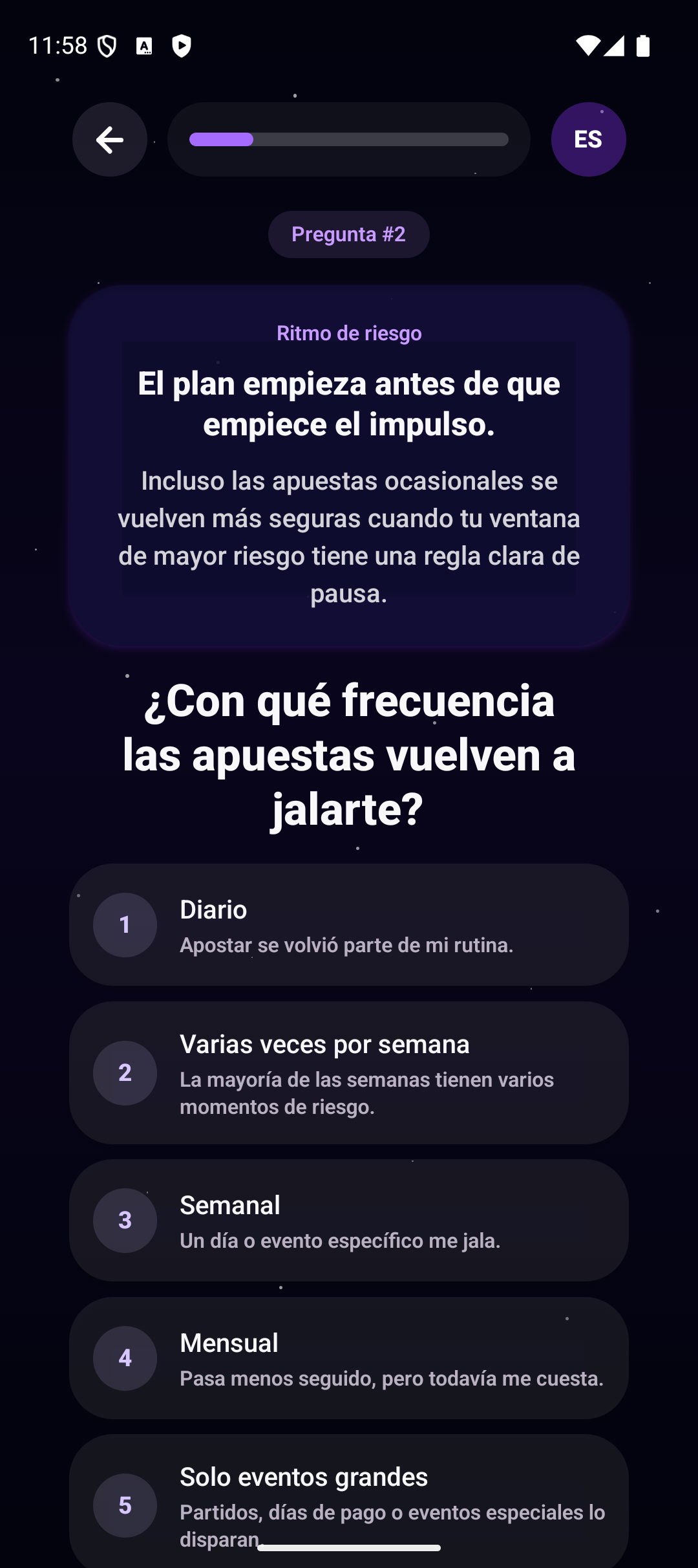 Pantalla de Controol sobre la frecuencia de las apuestas