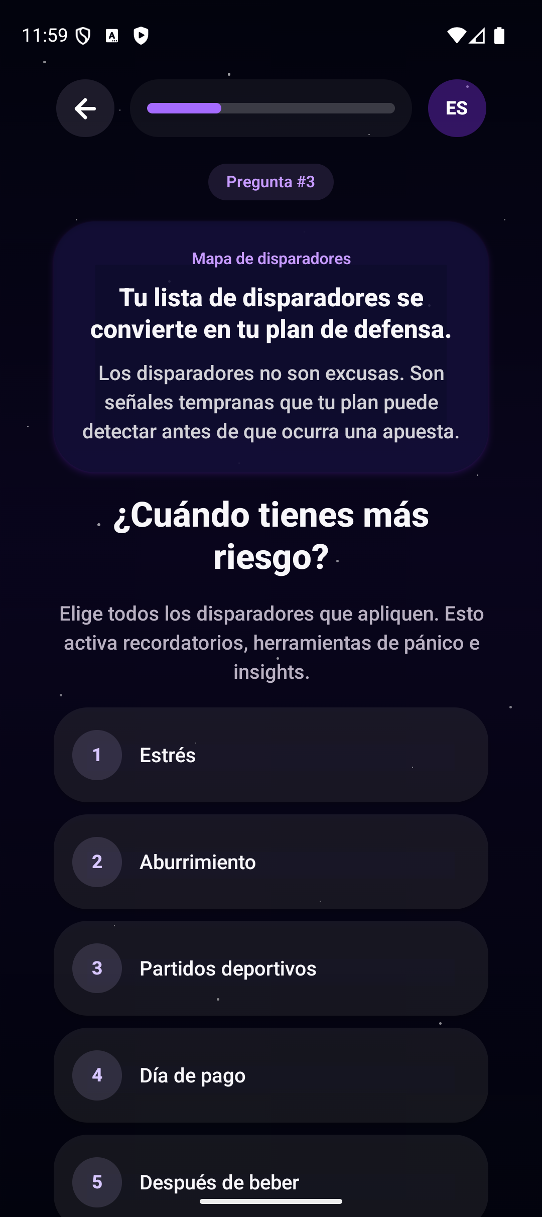 Pantalla de Controol con el mapa de disparadores